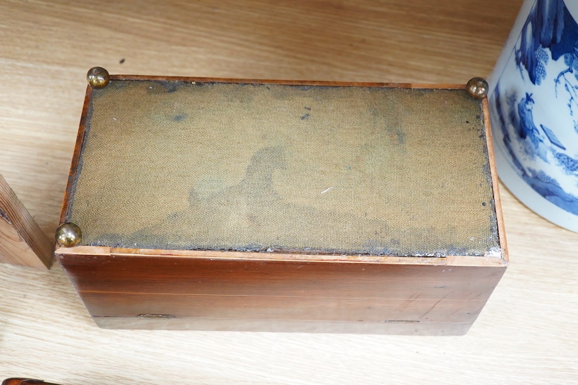 A Chinese padouk wood stand and a Victorian mahogany tea caddy, largest 36cm wide